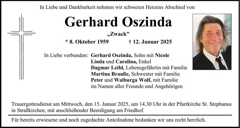 Traueranzeige Gerhard Oszinda