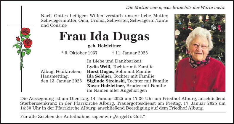 Traueranzeige Ida Dugas