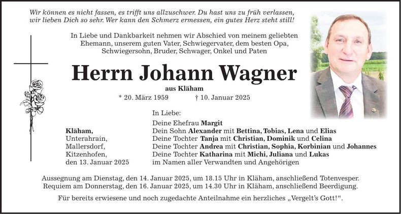 Traueranzeige Johann Wagner