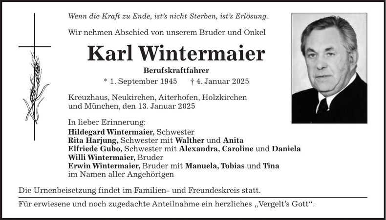 Traueranzeige Karl Wintermaier