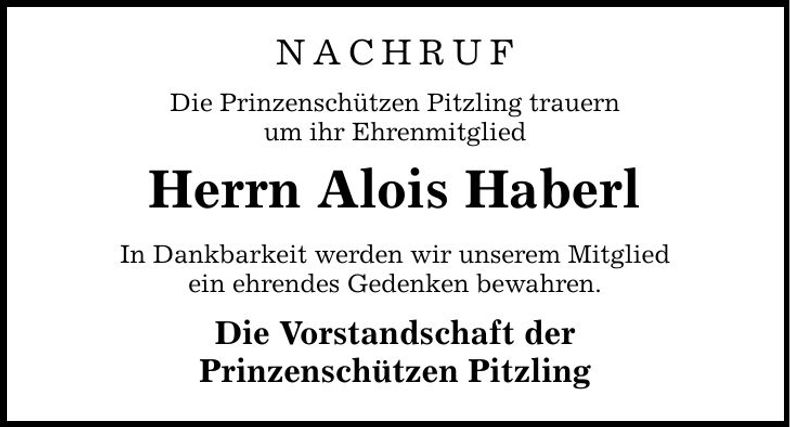 Traueranzeige Alois Haberl