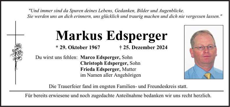 Traueranzeige Markus Edsperger