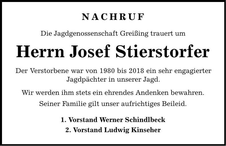 Traueranzeige Josef Stierstorfer