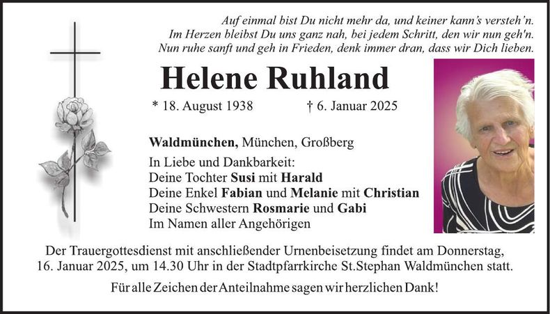 Traueranzeige Helene Ruhland