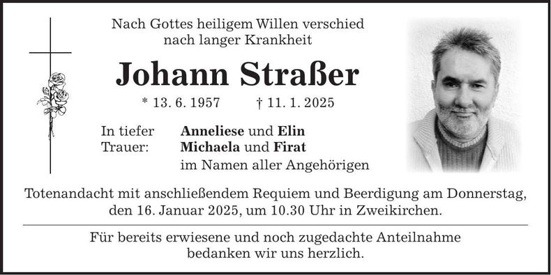 Traueranzeige Johann Straßer