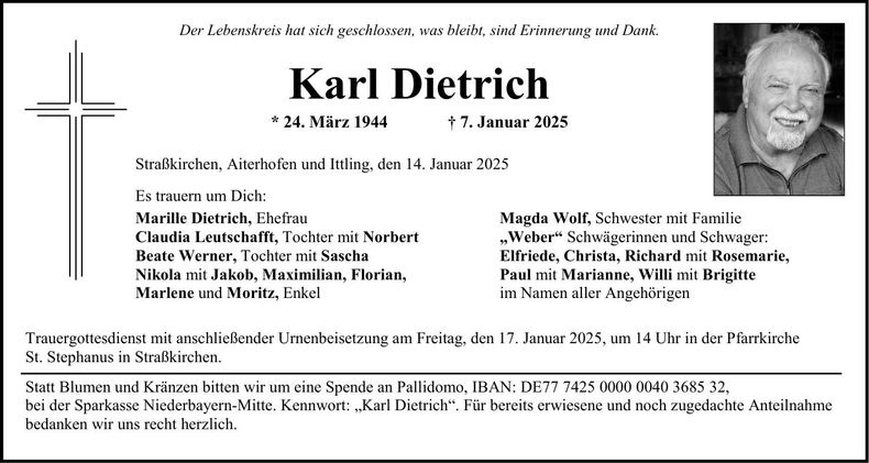 Traueranzeige Karl Dietrich