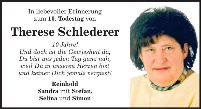 Traueranzeige Therese Schlederer