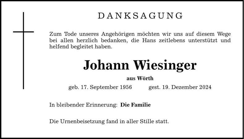 Traueranzeige Johann Wiesinger