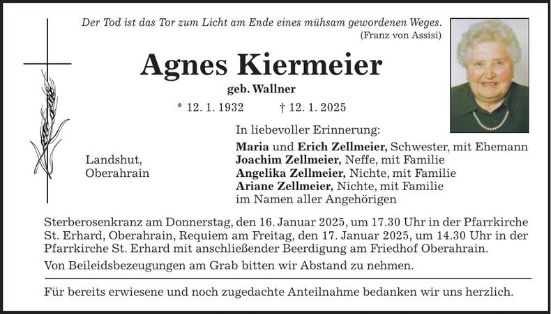 Traueranzeige Agnes Kiermeier