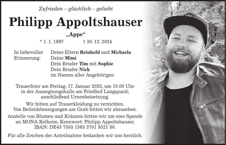 Traueranzeige Philipp Appoltshauser