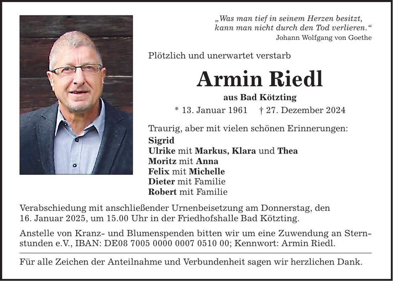 Traueranzeige Armin Riedl