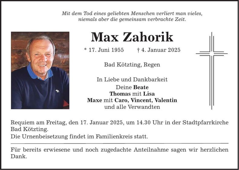 Traueranzeige Max Zahorik