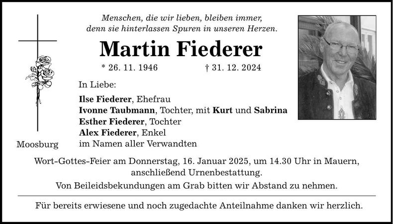 Traueranzeige Martin Fiederer