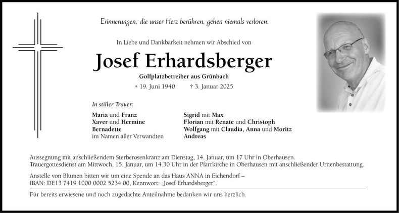 Traueranzeige Josef Erhardsberger