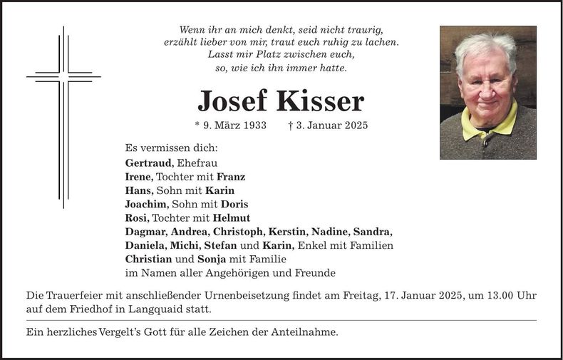 Traueranzeige Josef Kisser