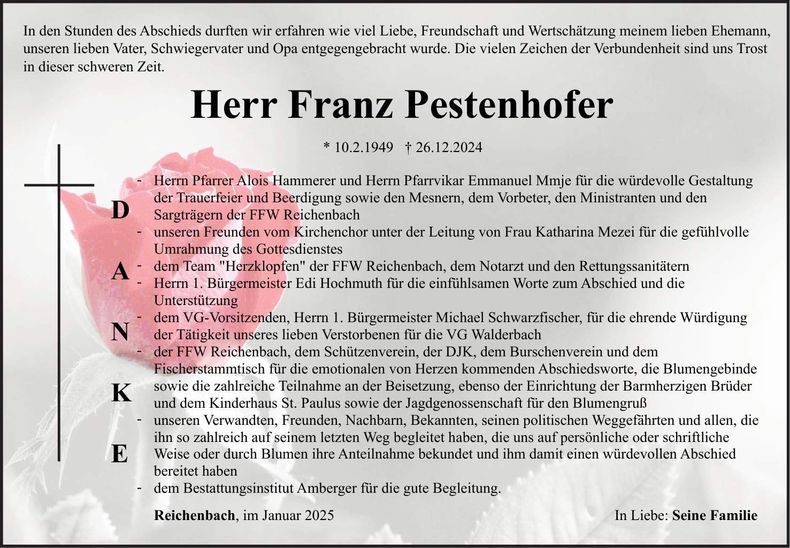 Traueranzeige Franz Pestenhofer