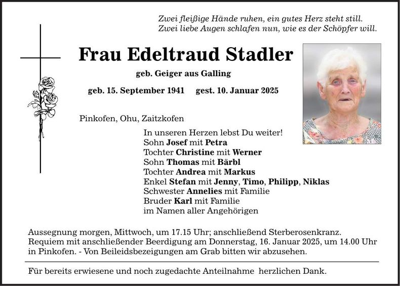 Traueranzeige Edeltraud Stadler