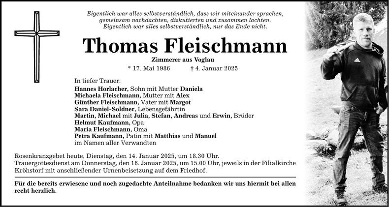 Traueranzeige Thomas Fleischmann