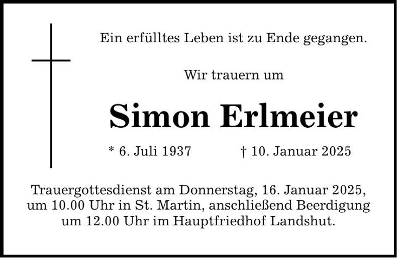 Traueranzeige Simon Erlmeier