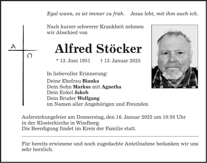 Traueranzeige Alfred Stöcker