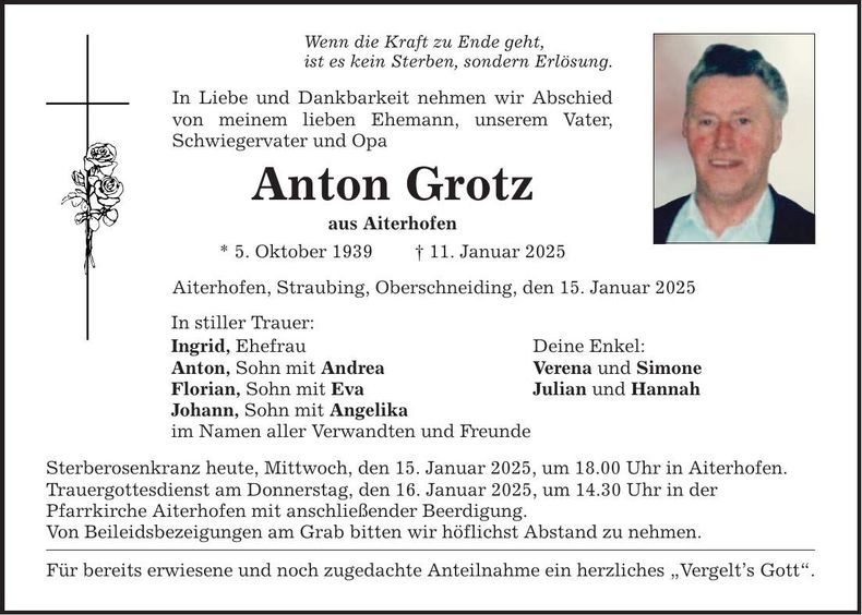 Traueranzeige Anton Grotz