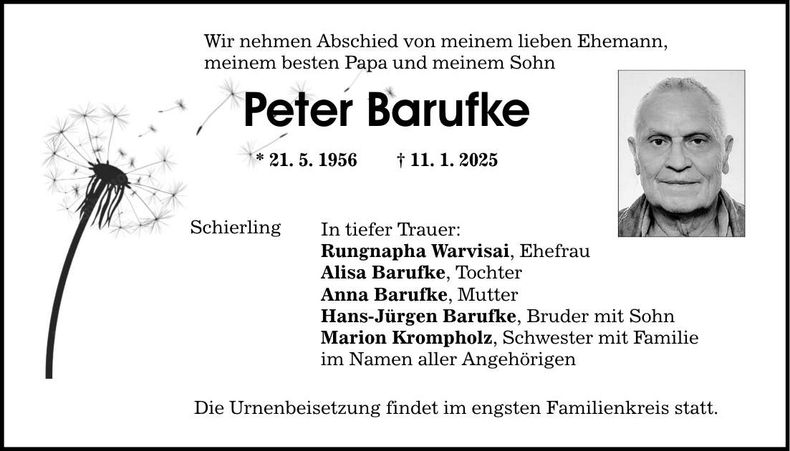 Traueranzeige Peter Barufke