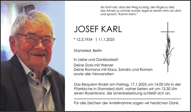 Traueranzeige Josef Karl