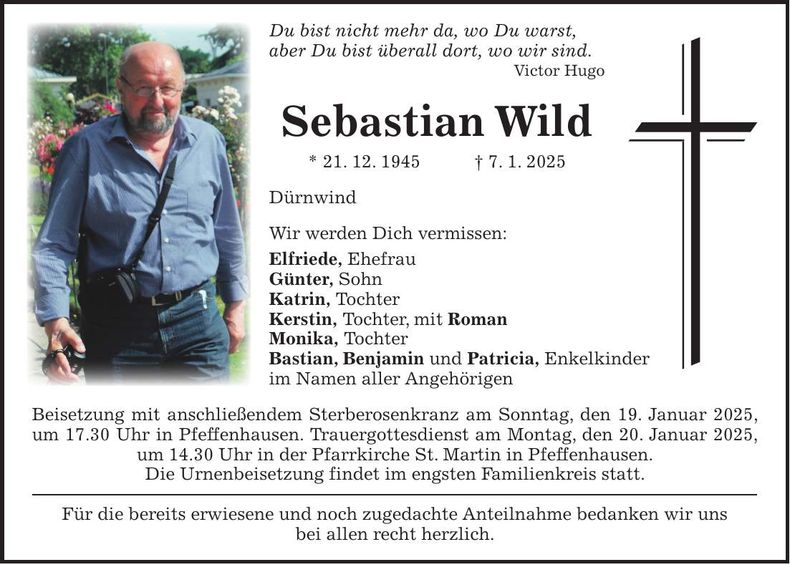 Traueranzeige Sebastian Wild