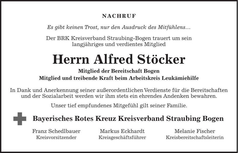 Traueranzeige Alfred Stöcker