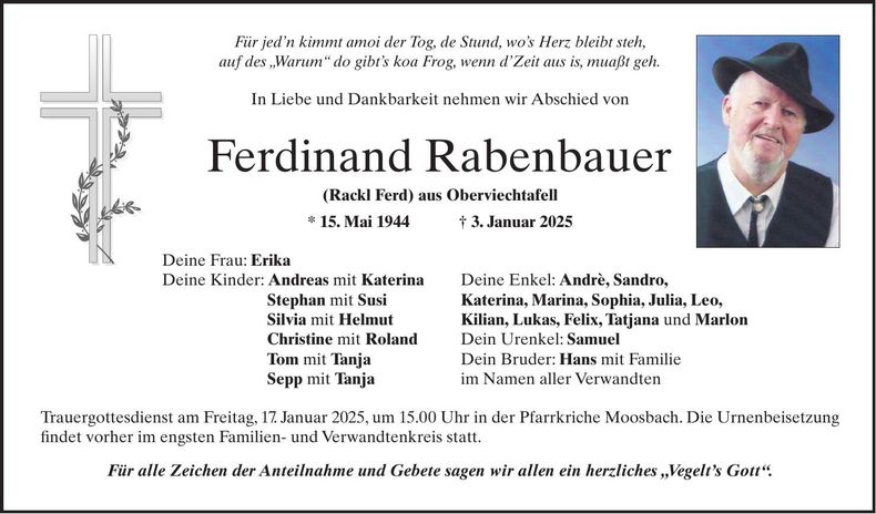 Traueranzeige Ferdinand Rabenbauer