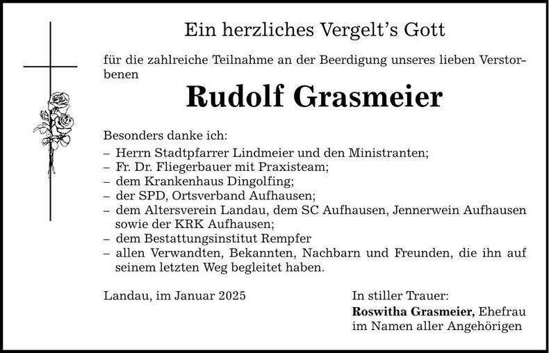 Traueranzeige Rudolf Grasmeier
