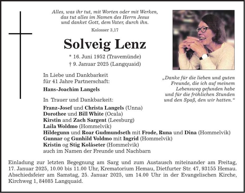 Traueranzeige Solveig Lenz