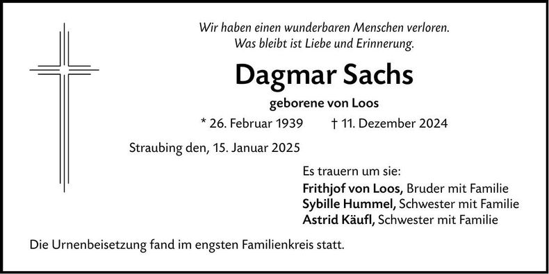 Traueranzeige Dagmar Sachs