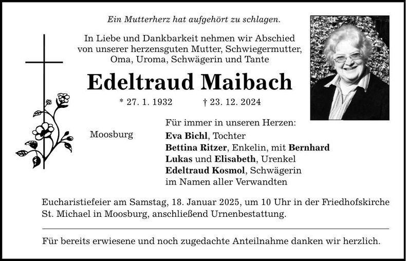 Traueranzeige Edeltraud Maibach