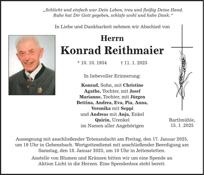 Traueranzeige Konrad Reithmaier