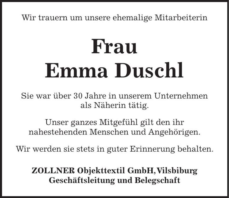Traueranzeige Emma Duschl