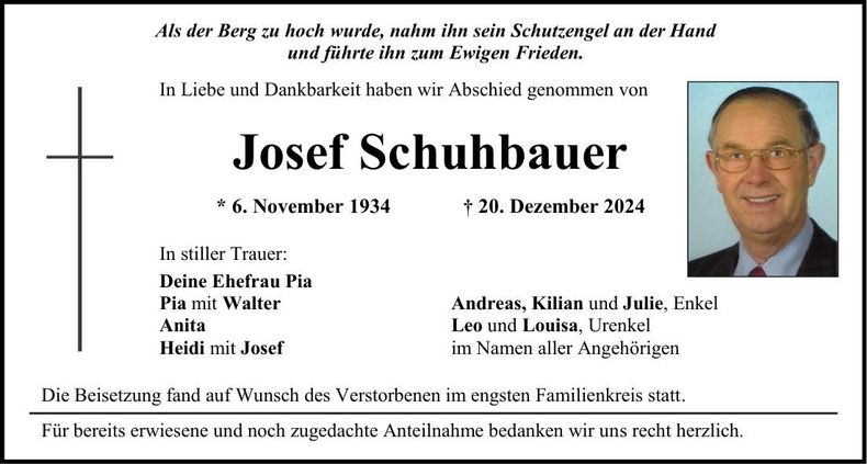 Traueranzeige Josef Schuhbauer
