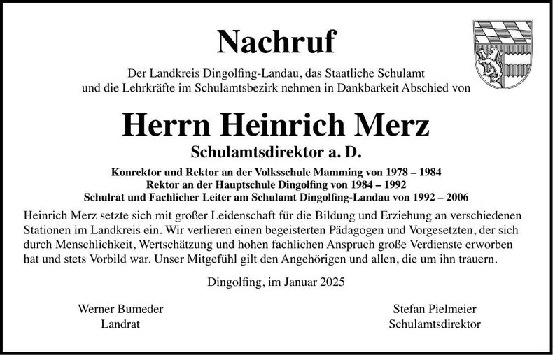 Traueranzeige Heinrich Merz