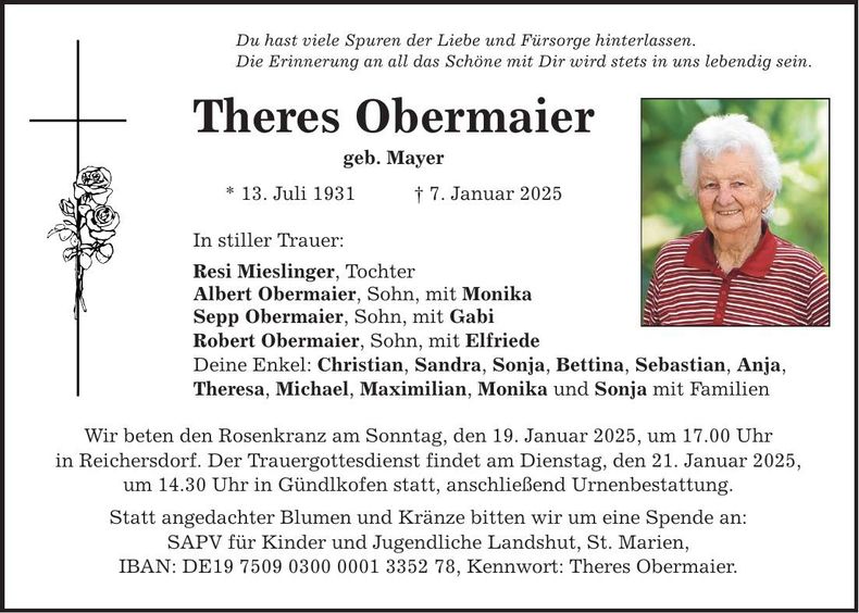 Traueranzeige Theres Obermaier