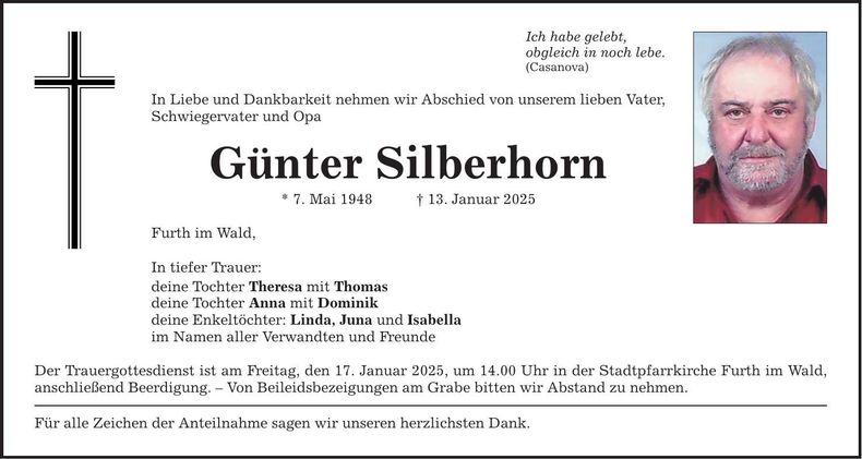 Traueranzeige Günter Silberhorn