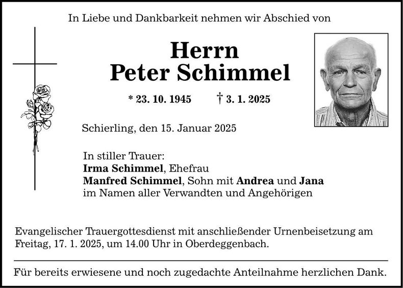 Traueranzeige Peter Schimmel