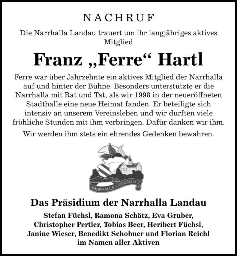 Traueranzeige Franz Hartl