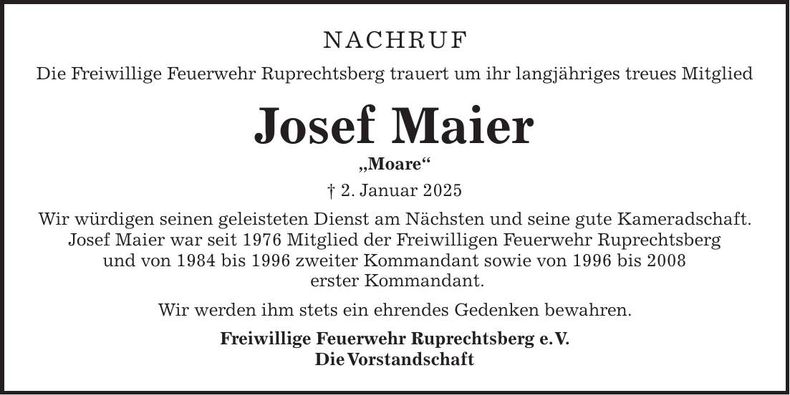 Traueranzeige Josef Maier