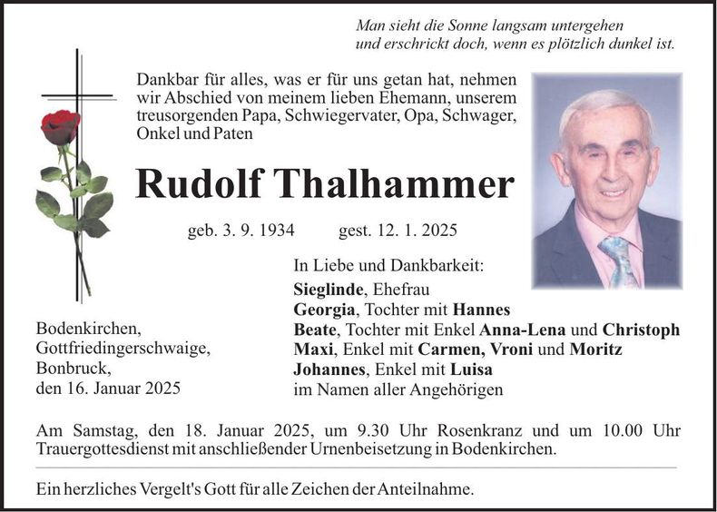 Traueranzeige Rudolf Thalhammer