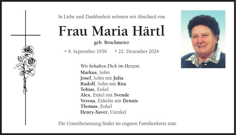 Traueranzeige Maria Härtl