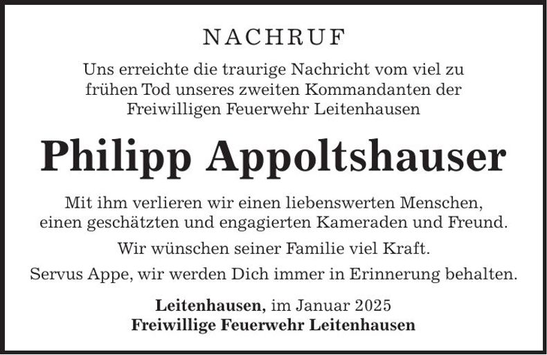 Traueranzeige Philipp Appoltshauser