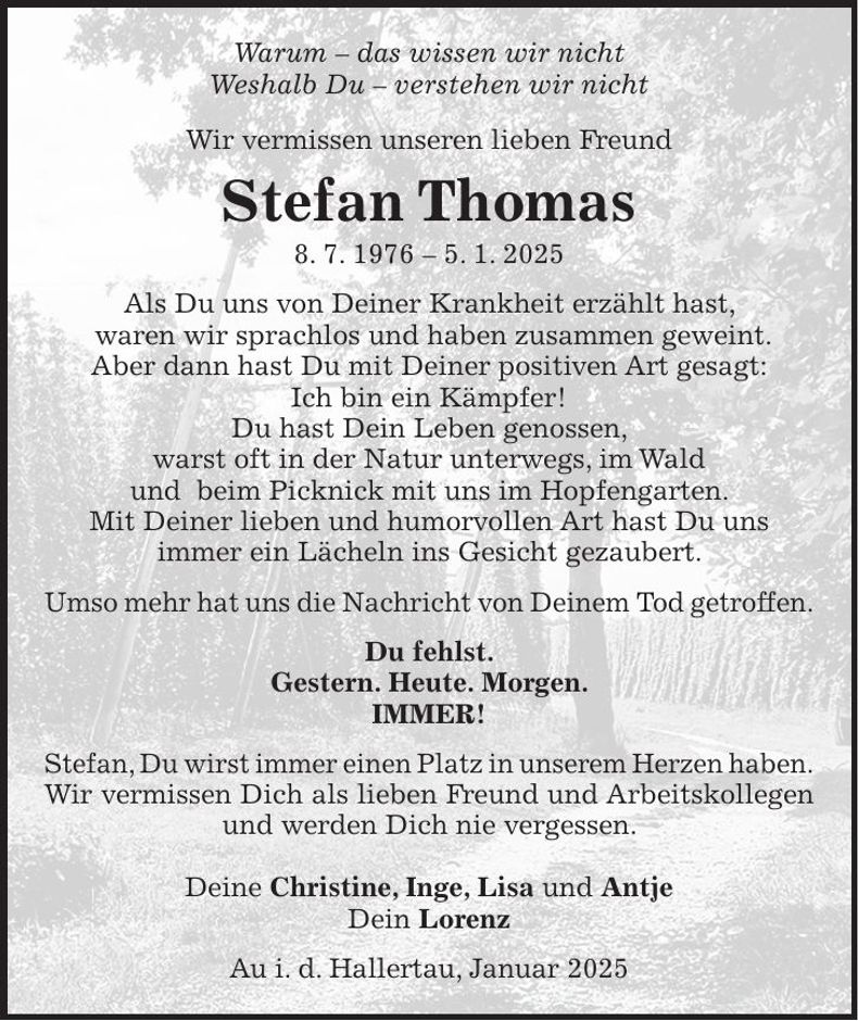 Traueranzeige Stefan Thomas