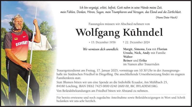 Traueranzeige Wolfgang Kühndel