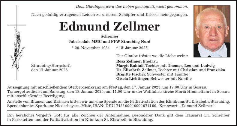 Traueranzeige Edmund Zellmer