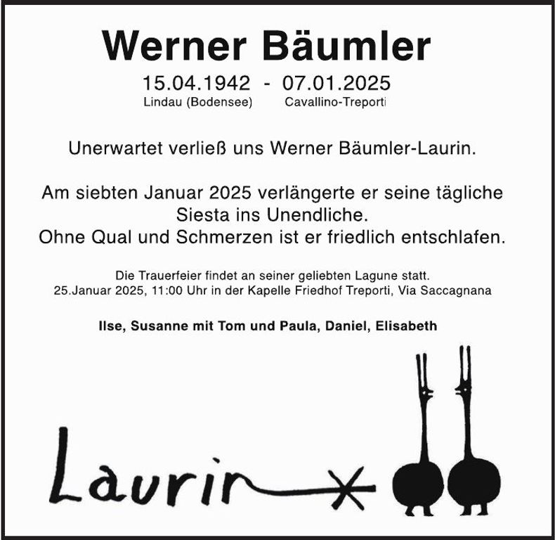 Traueranzeige Werner Bäumler